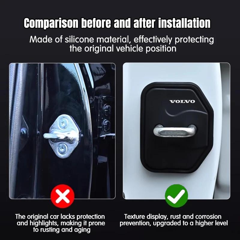 4PCS  Silica Gel Car Door Lock Cover Protect Buckle Cover Anti Rust Accessories For Volvo XC90 V90 V60 XC60 V40 S80 S60 C40 XC40