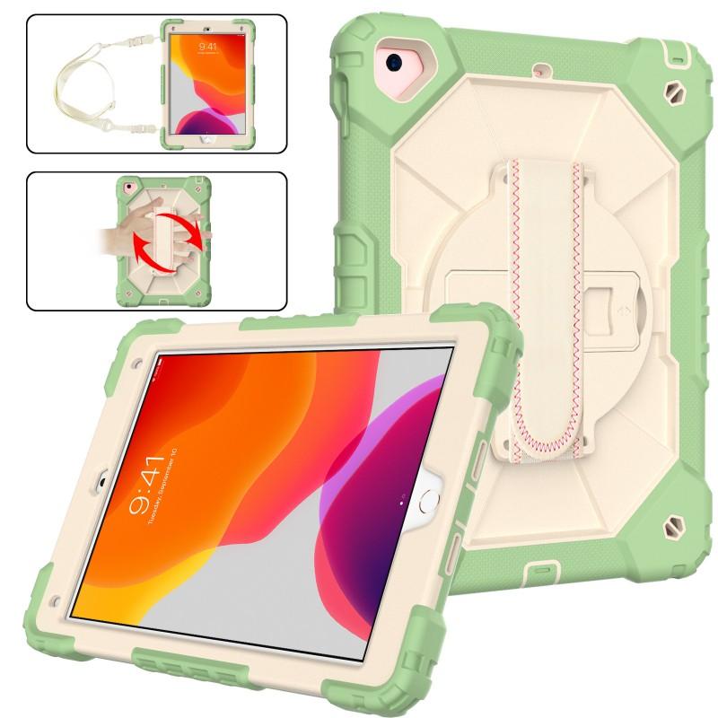IPad 9th Gen 10.2 Inch Protective Case With Strap Full Coverage Silicone PC Hybrid Cover Stand Function
