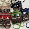 Ethnic Style Canvas Small Crossbody Bag With Wave Patterns And Decorative Tassels For Casual Outings