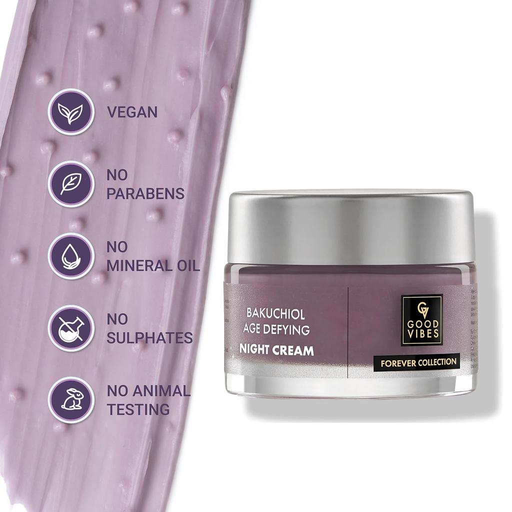 Bakuchiol Age Defying and Wrinkle Night Cream | Natural Retinol For Anti-Ageing and Un-even Skin Tone (45 g)