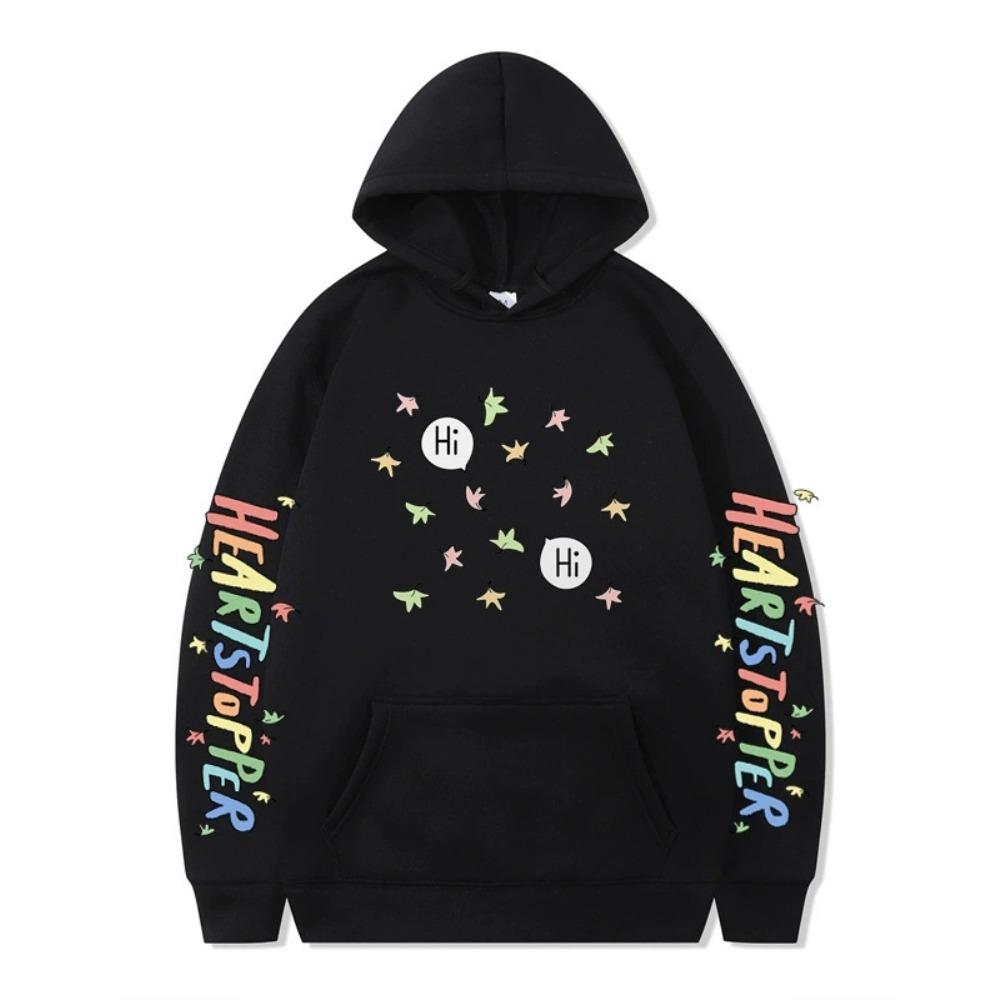 

Mens Womens Hoodie Heartstopper Graphic Hoodies Nick and Charlie Streetwear Harajuku Casual Printed Hooded Pullover Sweatshirts XS чёрный