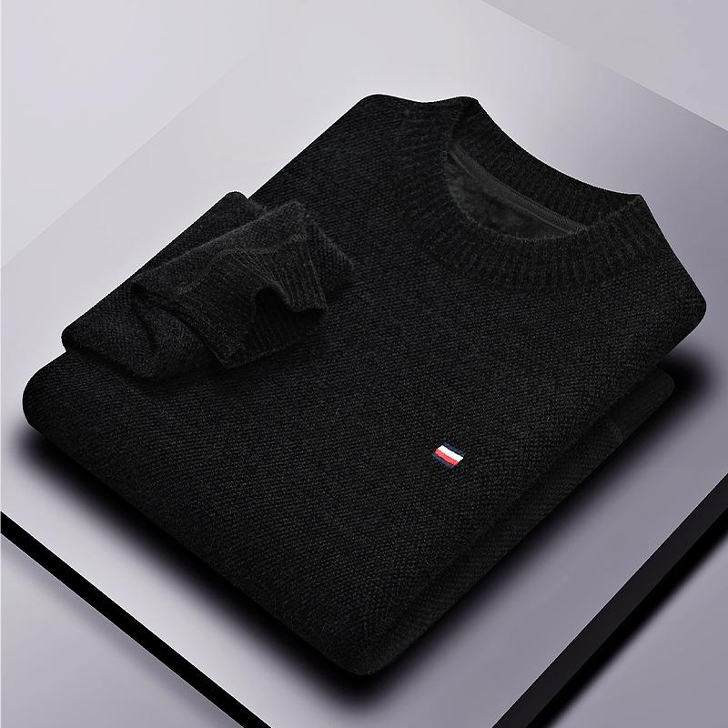 

Мужской свитер Paisonlong Heavyweight: Новая осенне-зимняя повседневная трикотажная рубашка из плотного бархата однотонного цвета с круглым вырезом. 2X-Large чёрный