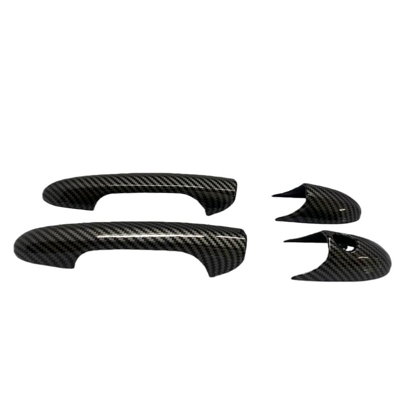 4PCS / Set Glossy Black / Carbon Fiber Look Door Handle Cover For Fiat 500 2008- Abarth 595 595C 2012- 695 2010-
