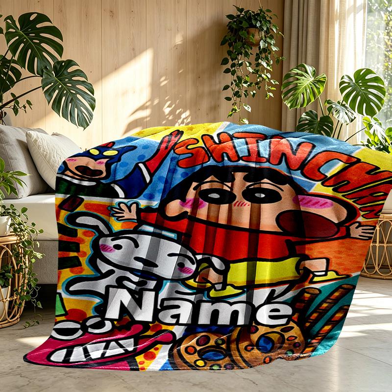 Custom Name Personalized Crayon Shin Print Blanket, Home Decor, Bedroom, Sofa, Camping, Couch, Gifts for Birthday ChristmasEnthusiasts