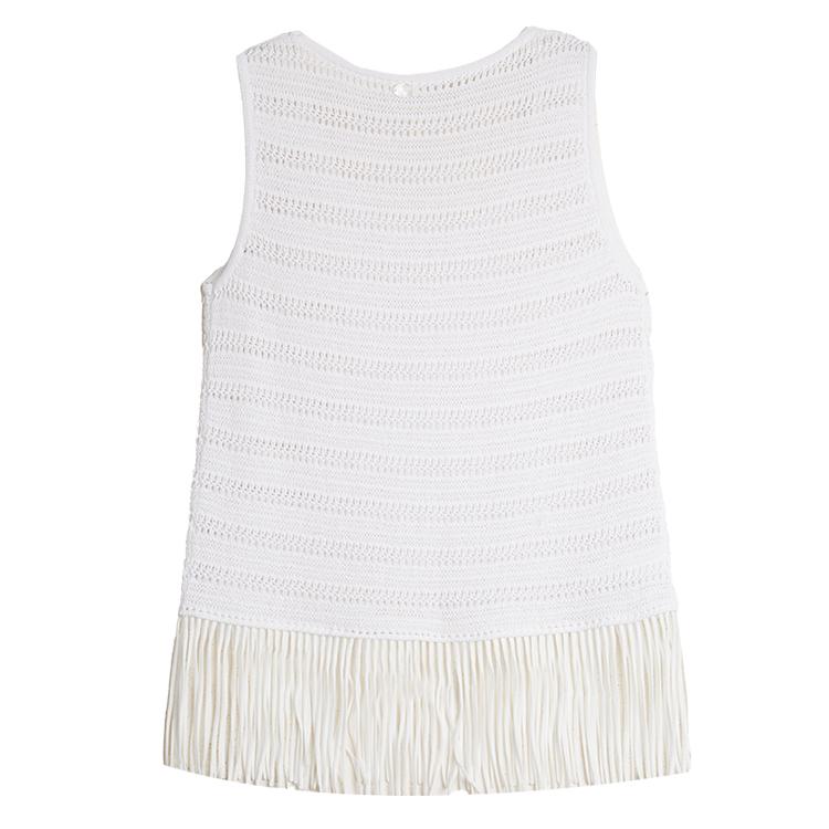 ELLE French Style Patchwork Fringe Design Loose Vest Women tops White EE50863