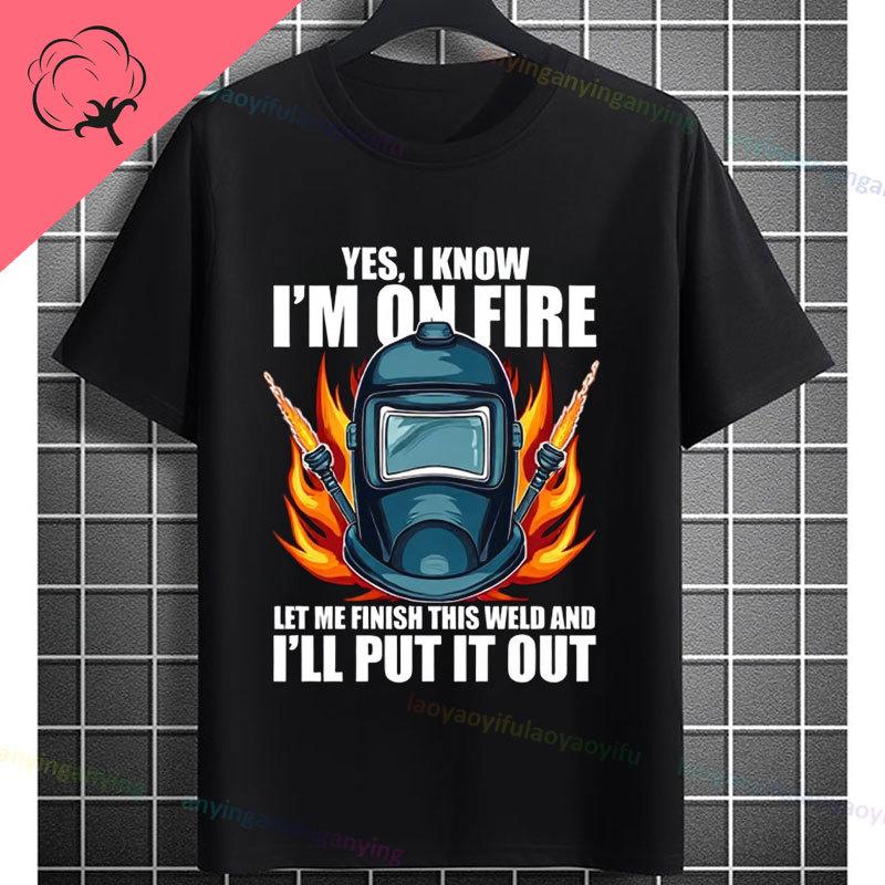 UnisexS Welder Graphic TShirt God Guides My Hands Fashion Shortsleeve Pure Cotton Oneck Casual Humor Style Tshirt