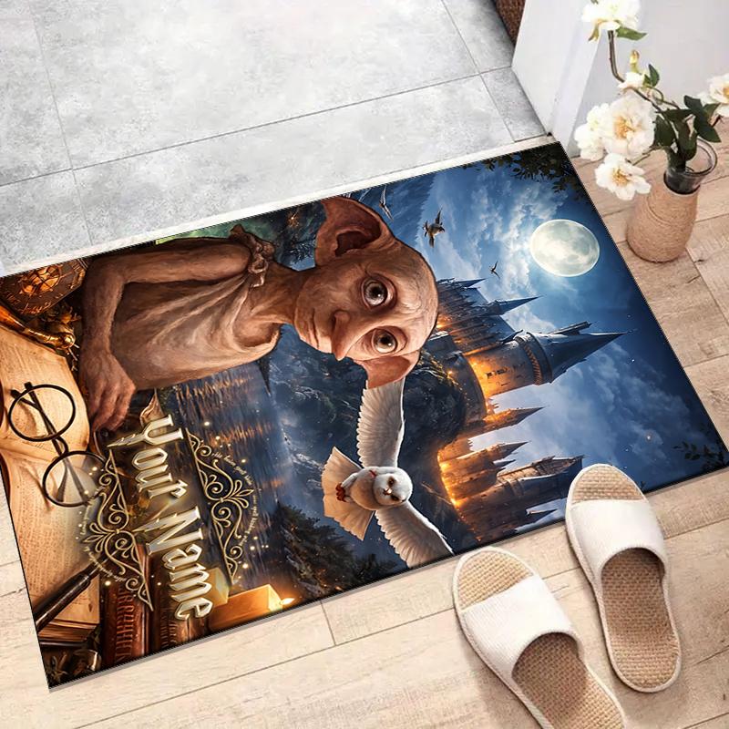 Hogwarts Design Area Rug Personalized Name- Non-Slip, Soft & Cozy Floor Mat for Living Room, Office - Indoor/Outdoor Carpet