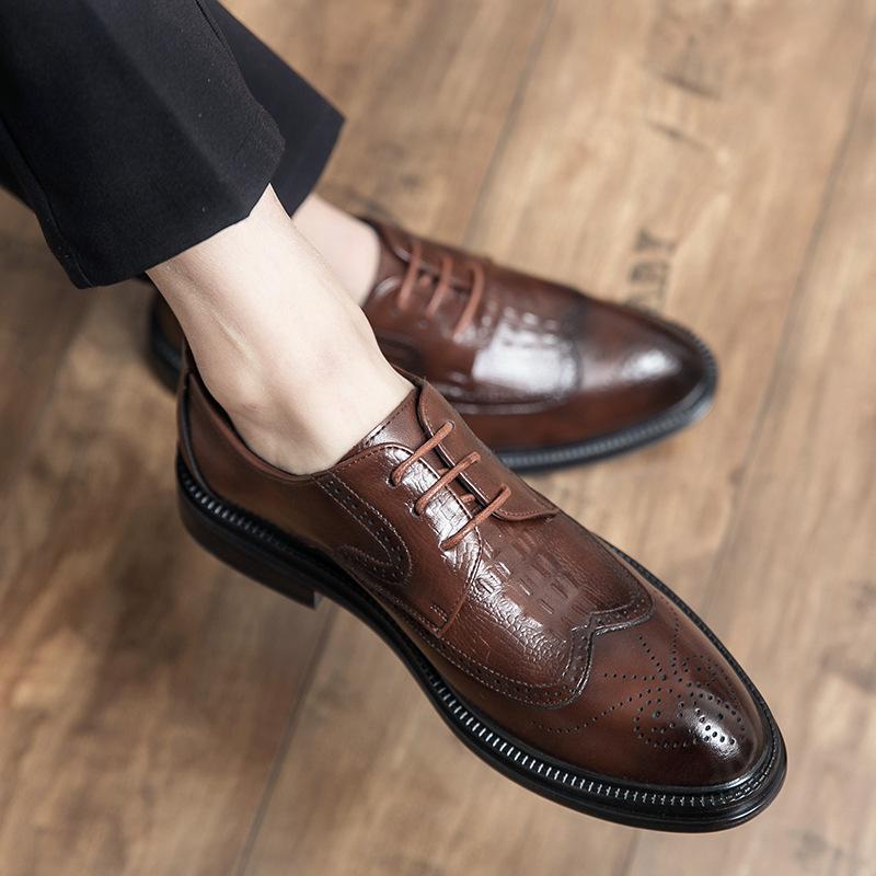 2025 Foreign Trade Brock Korean Edition Trend Small Leather Shoes Men's Leather Shoes Men's British Style Business Casual Suit Brown