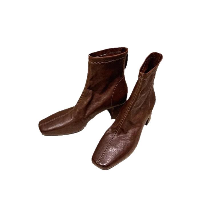 Zhao Ruth heeft dezelfde stijl, Franse vierkante neus, dunne laarzen, veelzijdige Koreaanse dikke hoge hakken bare boots voor dames, Martin boots, retro korte laarzen.