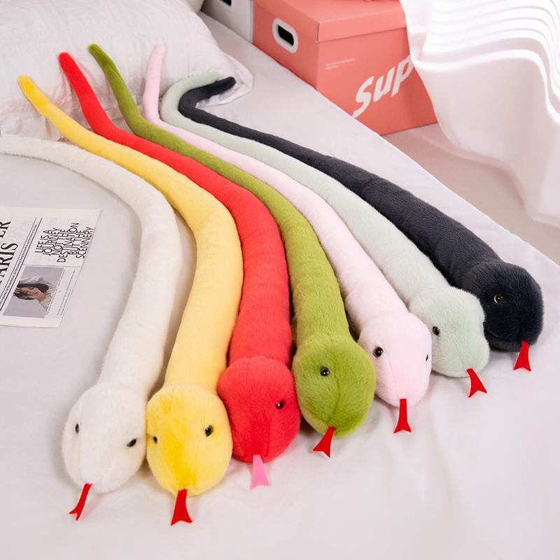 Long Snake Plush Stuffed Animal Pillow Green Yellow Pink Red White Black Cute Soft Doll Huggable Toy Boy Girl Kid Birthday Gifts