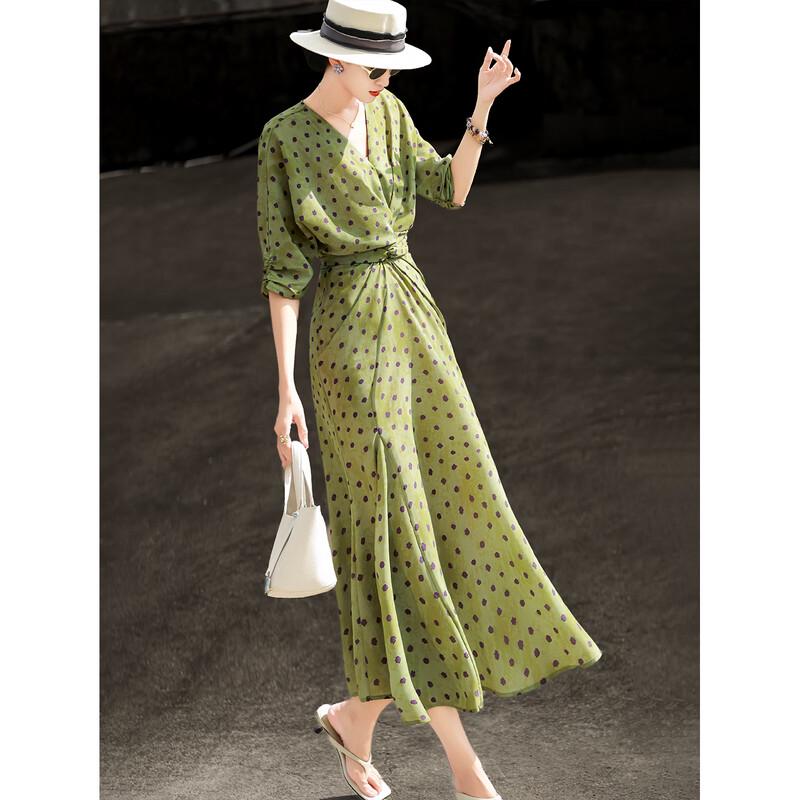 LanSeEr V-Neck Polka Dot Chiffon Midi Dress XL