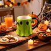 Halloween Party Mitgebsel Grüner Geist Keramik Wasserbecher mit Henkel, 3D Dekoration Tasse, Niedliches Schreibtischornament 490ml Fassungsvermögen, Kreatives Trinkgeschirr für den Schreibtisch