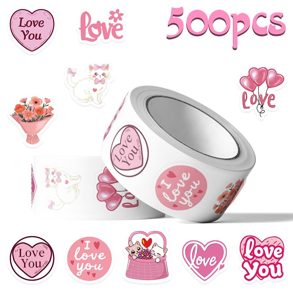 Valentine's Day Pink Sticker Roll: 500 Sheets - Decorative Envelope Seal