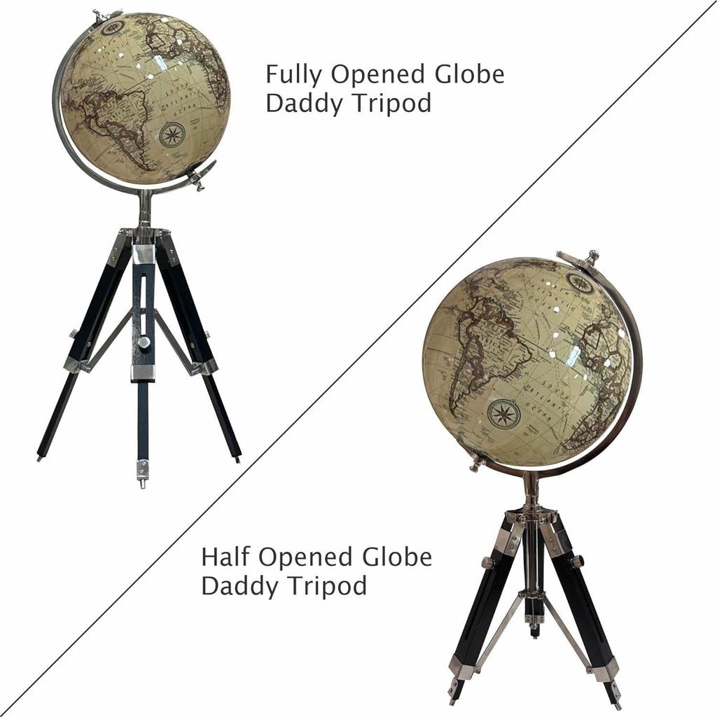 Tripod Antique World Globe 8 Inch with Metal Stand for Home Decor & Office Table, Showpiece, Table Top for Gifting and Learning - Yellow Color