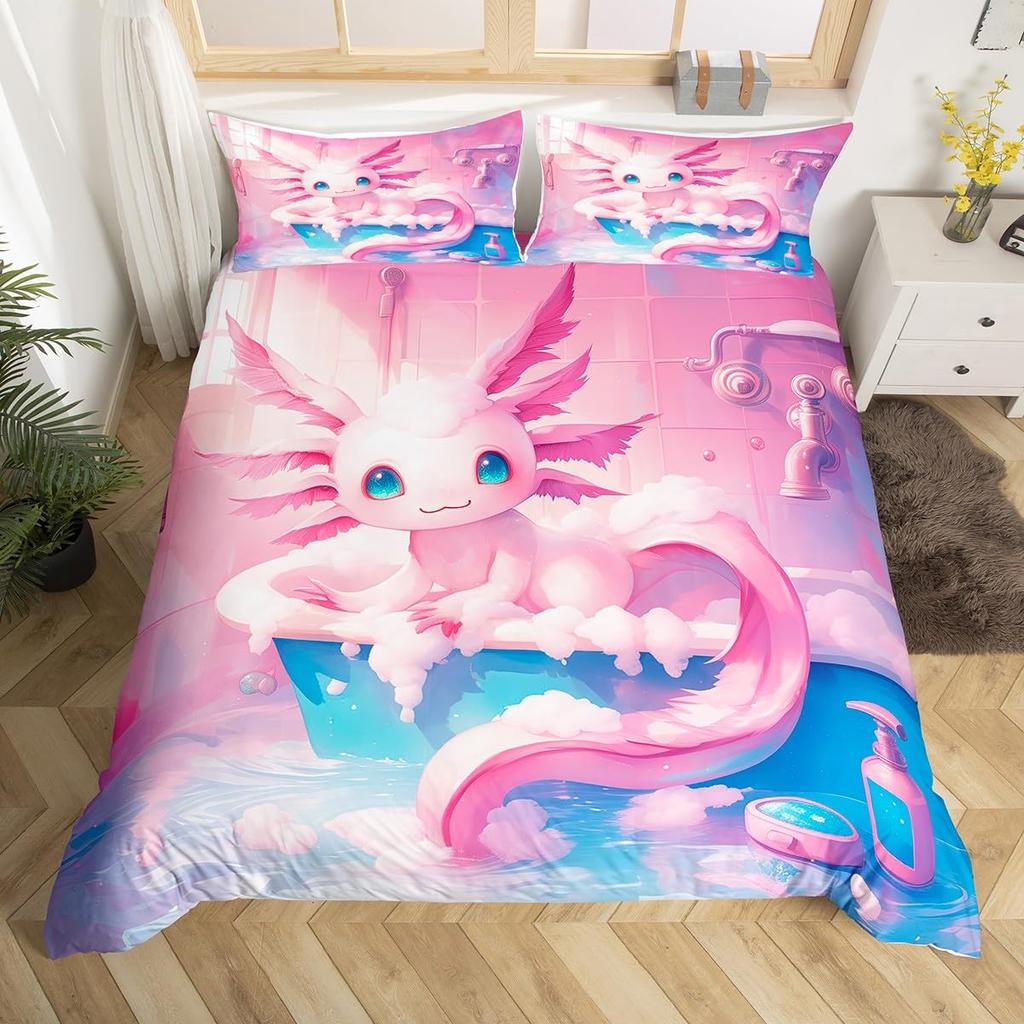 Comforter Kids Axolotl Full Kingcute Ocean Animal Bedding Set Marine Life Romantic Comforter Pink Coral Plant Bed
