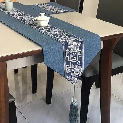 Chinese Style Table Runner Luxury Cotton Linen Jacquard Table Runners Decorative Bed Runner Classic Table Flag Living Room Hotel