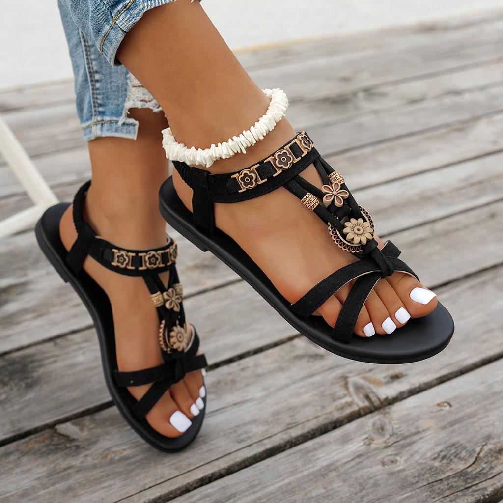Foreign Trade New Bohemian Sandals Women's Flat Bottom Elastic Fashion Foot Cover Large Size Fish Mouth Shoes