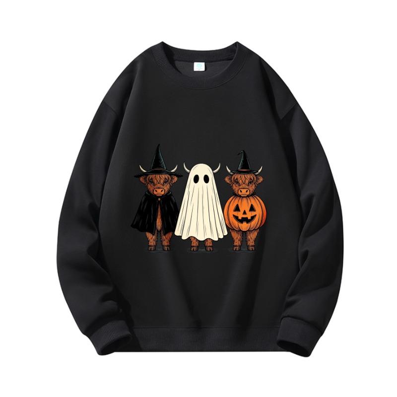 Men's Halloween Prank Cartoon Print Round Neck Long Sleeve Pullover For Spring Autumn Casual Wear.