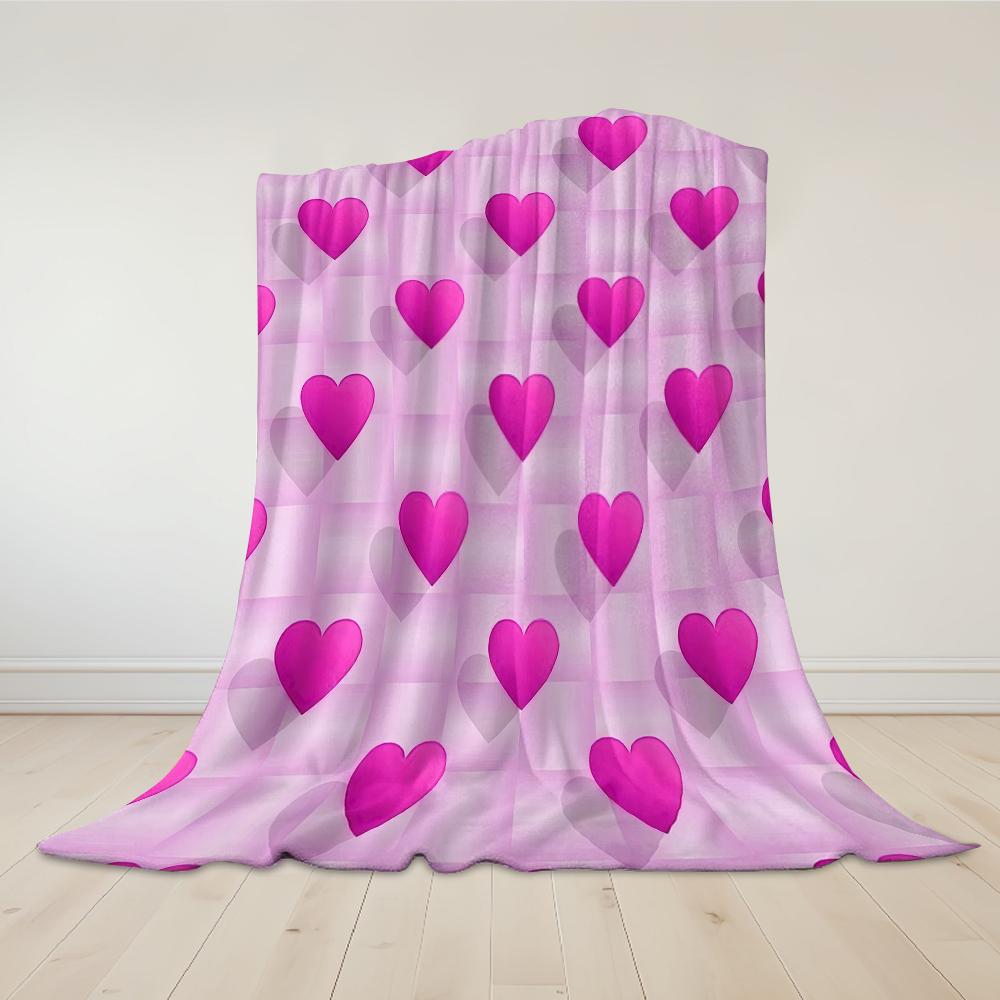 Fuchsia Hartjes Raster Flanellen Deken Warm Zacht Halloween Kerst Bank Warm Gezellig Decoratief Decor Cadeau voor Elk Seizoen
