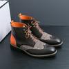 British Men's Mid-High Leather Brogue Boots: Fashionable Retro Business-Casual, Pointed Toe, Height-Increasing.