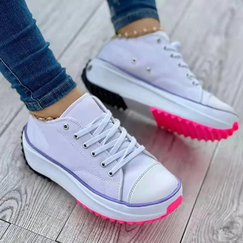 Spring and autumn new low-top thick-soled canvas muffin lace-up casual shoes large-size flat-soled women's single shoes