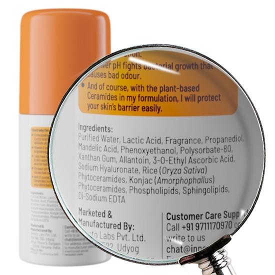 Chemist at Play UnderArm Roll-On with 5% AHA, Lactic Acid & 1% Mandelic Acid | Prevents Body Odour, Brightens Skin & Exfoliates Underarm - 40ml