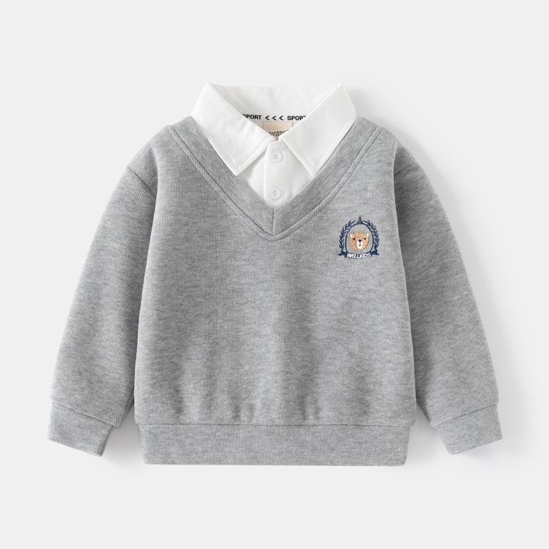 Spring New Baby Coats Children's Shirt Collar Sweatshirt, Boys' V-neck Tops Children's Clothes Fake Two Pieces Coat