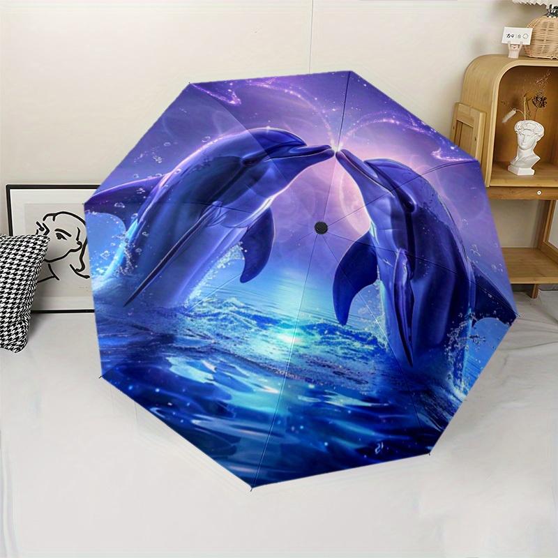 New Dolphin Pattern Umbrella, 1pc Automatic Folding Design Portable Travel Umbrella for Men and Women, Outdoor Use - Perfect H