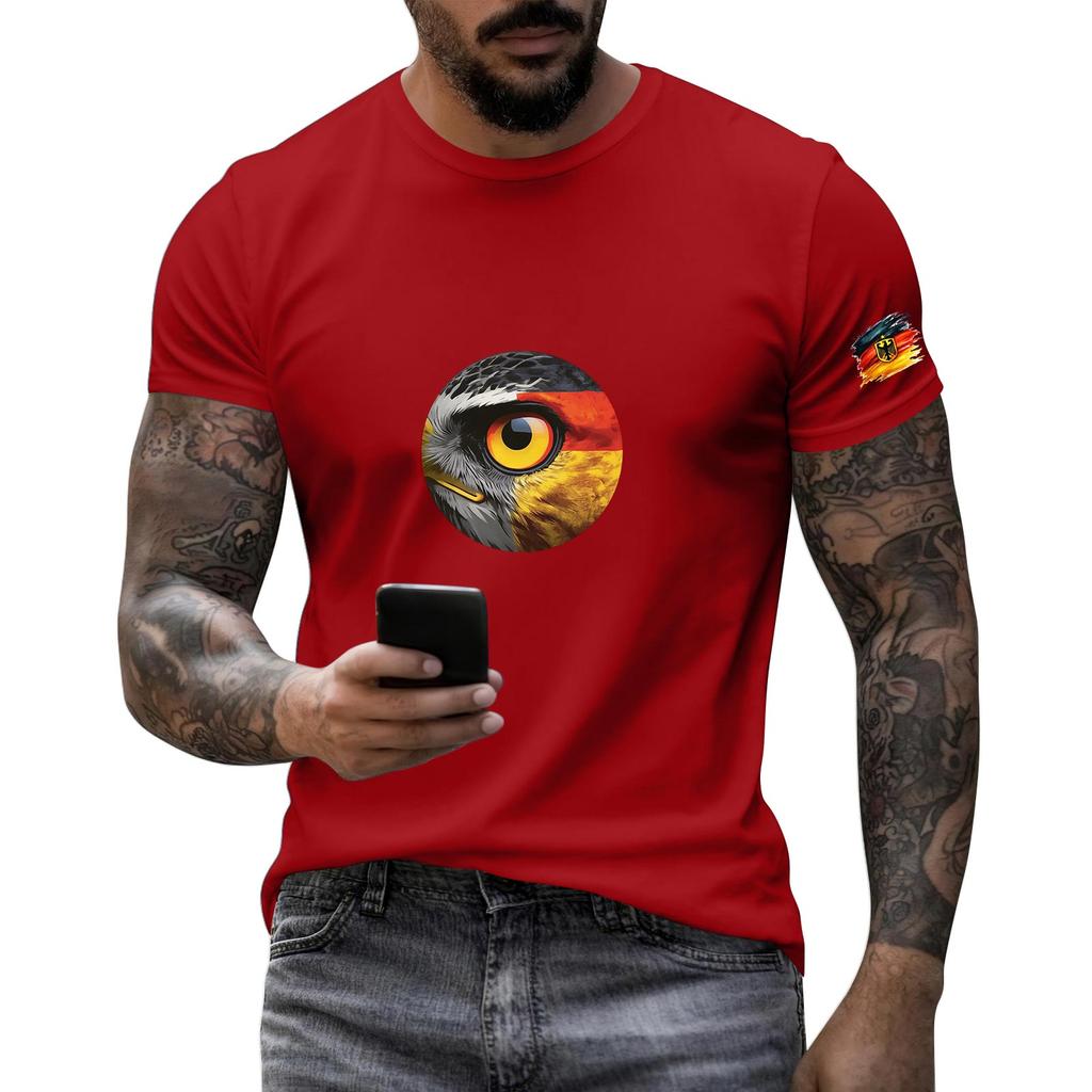 Men's Short Sleeve Crew Neck T-Shirt with Eagle Eye Graphic and Sleeve Print for Casual Wear Soft Fabric Comfortable Fit