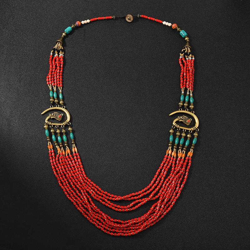 Heavy handmade beaded multi-layer necklace, retro long style Yingluo ancient Hanfu Warring States robe women's Chinese accessories