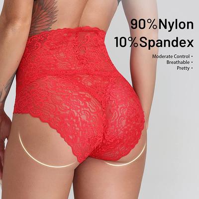 High-waisted Lace Women's Tummy Tuck Pants Sexy Cotton Crotch Breathable Plus Size Briefs