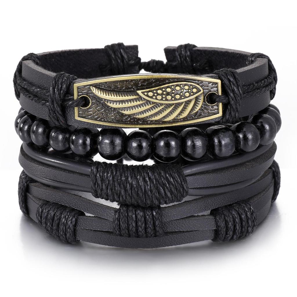 European & American Handmade Braided Leather Bracelet Set: Men's Hip Hop Punk Vintage Multi-layer Jewelry