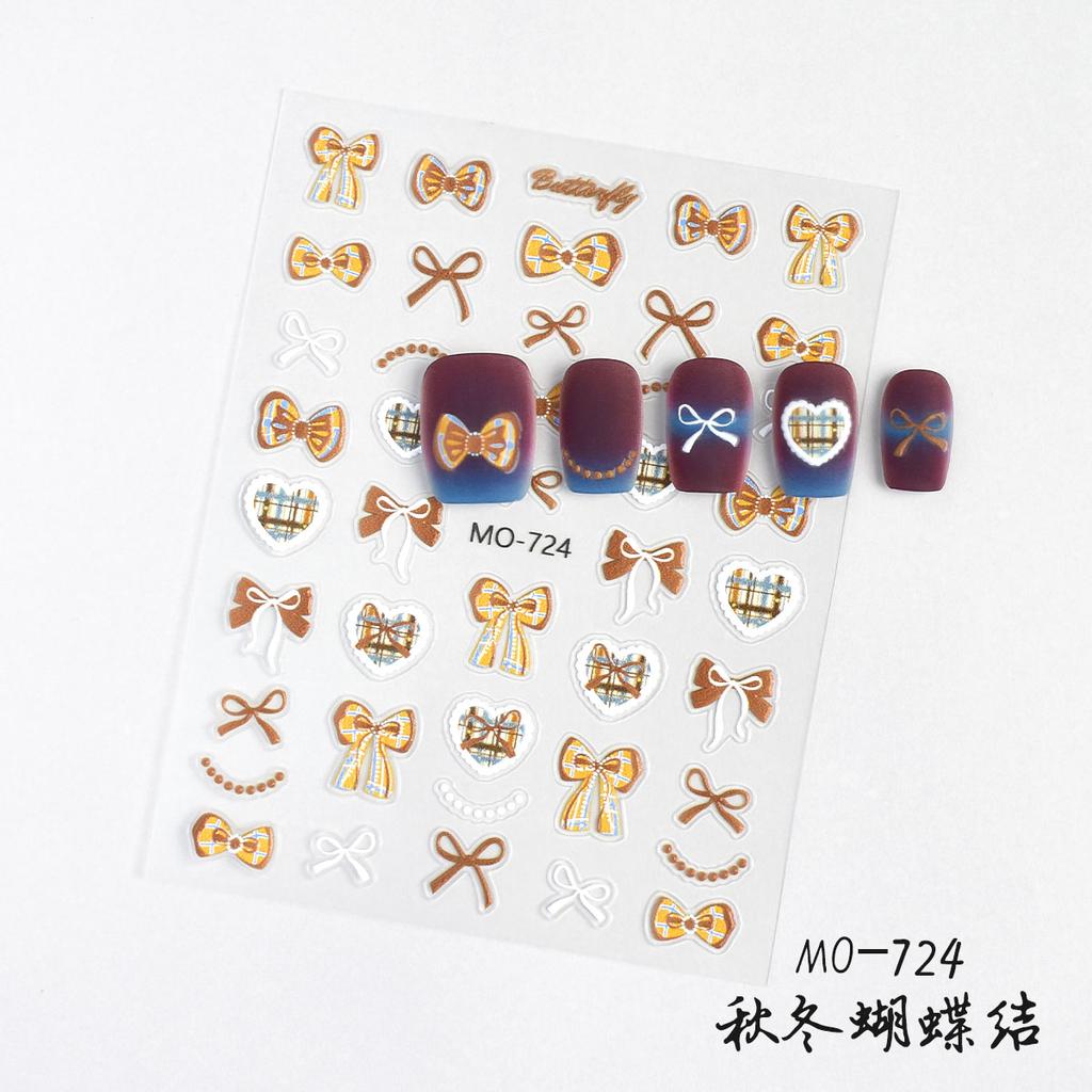 5D Nail Art Relief Nail Sticker Ribbon Bow Nail Decoration Manicure Tool For Nail Salon Self Adhesive DIY Decals For Fall Winter
