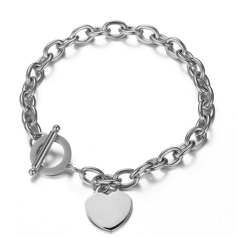 Rose Gold Heart-Shaped Letter Bracelet with OT Buckle - European & American Fashion