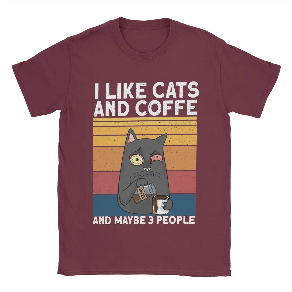 

I Like Cats And Coffee Men T Shirt Vintage Tees Short Sleeve Crew Neck T-Shirt Cotton Original Clothing XXXXXL бордовий