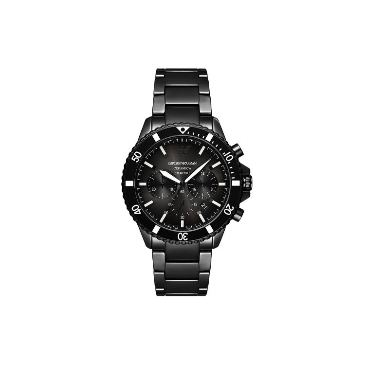 Emporio Armani Men's Black Watch Quartz Movet Ceramic Strap 43Mm Dial 100M Water Resistant Fashion Watches Ar70010-Clg