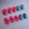 Christmas Nail Art Wear Nail Art Sweet Color Striped Glitter Snowflake Leaf Short Nail Art Wear