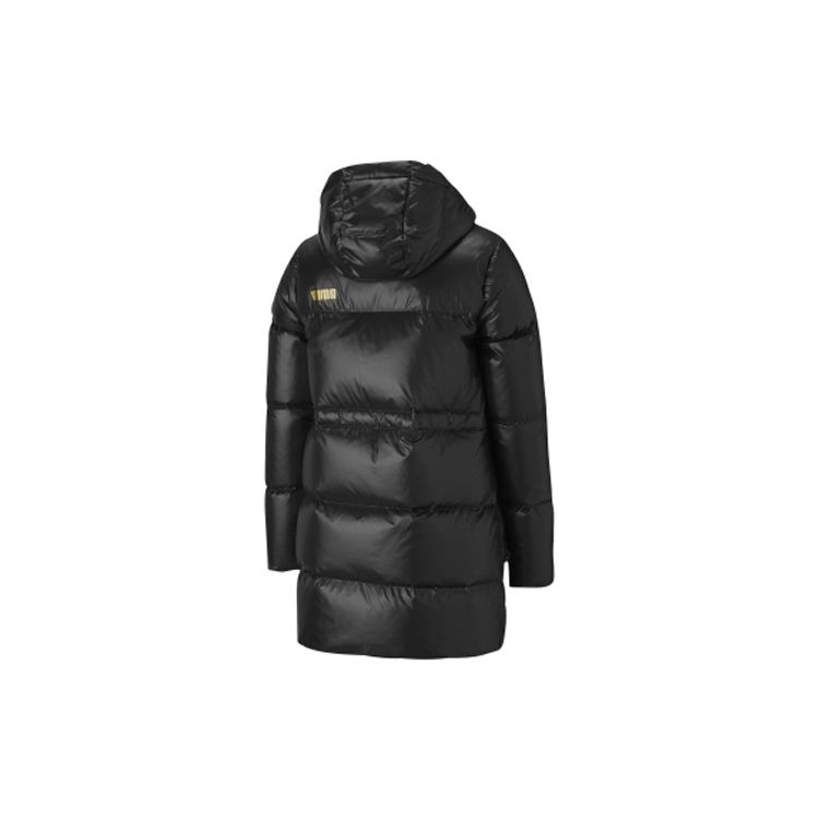 Puma Metallic Gold Logo Hooded Down Jacket Women Outerwear Black 585409-01