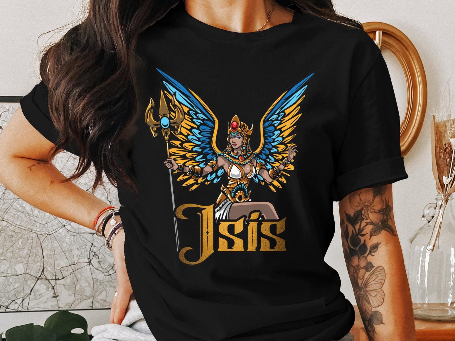 Ancient Egyptian Goddess Isis Graphic Tee, Egyptian Mythology T-Shirt, Egypt Religion Deity Top, Historical Figure Art Shirt L