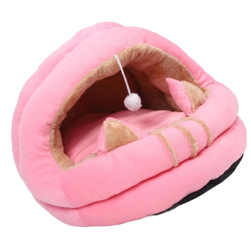 Cat House Ultra Soft Removable Washable Cute Ears Cushioned Hooded Cat Cave Bed for Indoor Pink L
