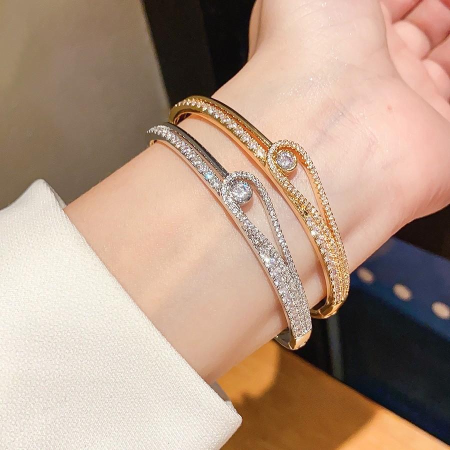 Minimalist Zircon Drop Bangle Bracelet For Women With Gold Plated Copper Jewelry