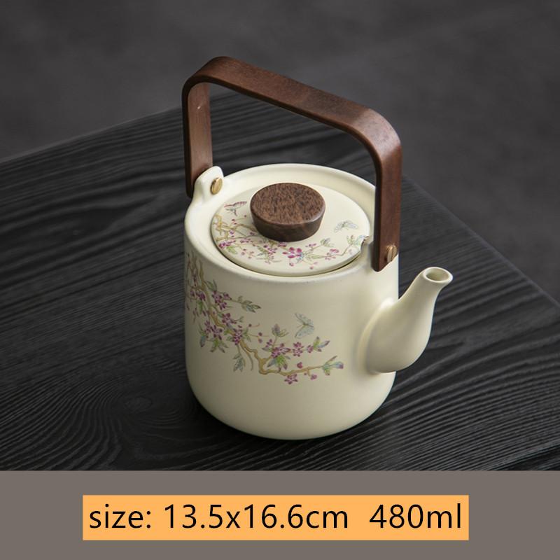 Chinese Traditional Ru Kiln Ceramic Teapots Handmade Flowers Pattern Tea Pot Beauty Tea Infuser Kettle Portable Tea Set Teaware