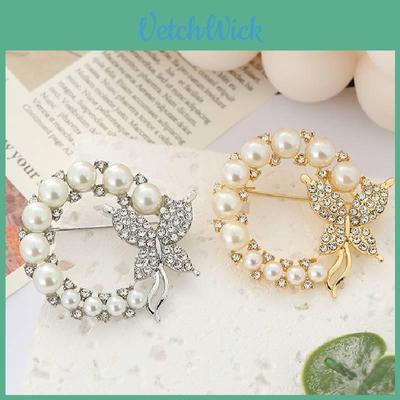 Stylish And Elegant Silver And Gold Butterfly Brooch With Rhinestones And Pearls For Women
