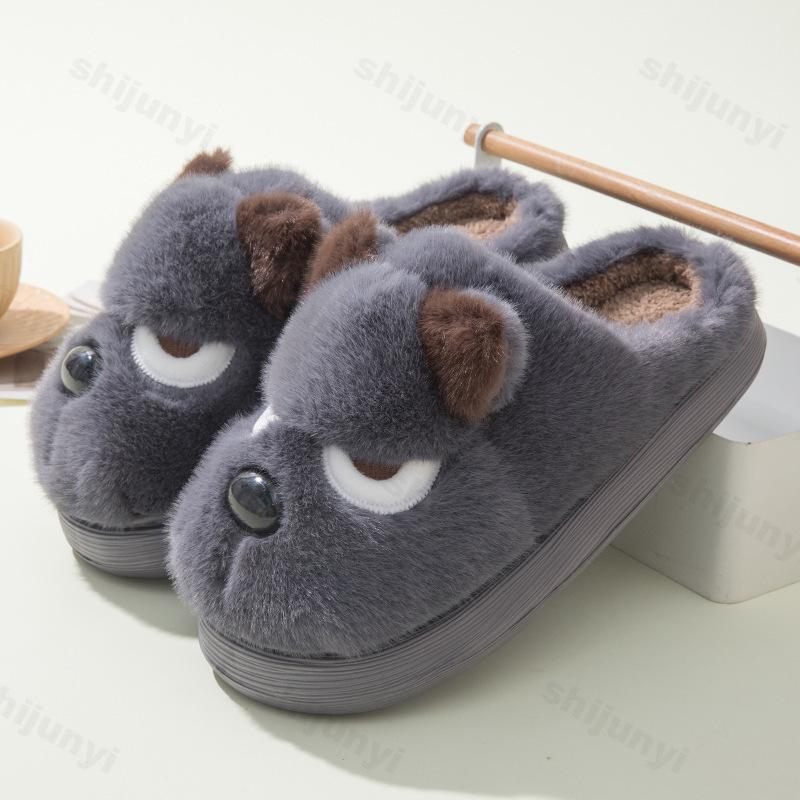 Fashion Women Slippers Winter 2025 New Warm Fluffy Comfortable Shoes Couples Home Slippers Cute Cartoon Fun Dog Indoor Floor Slippers