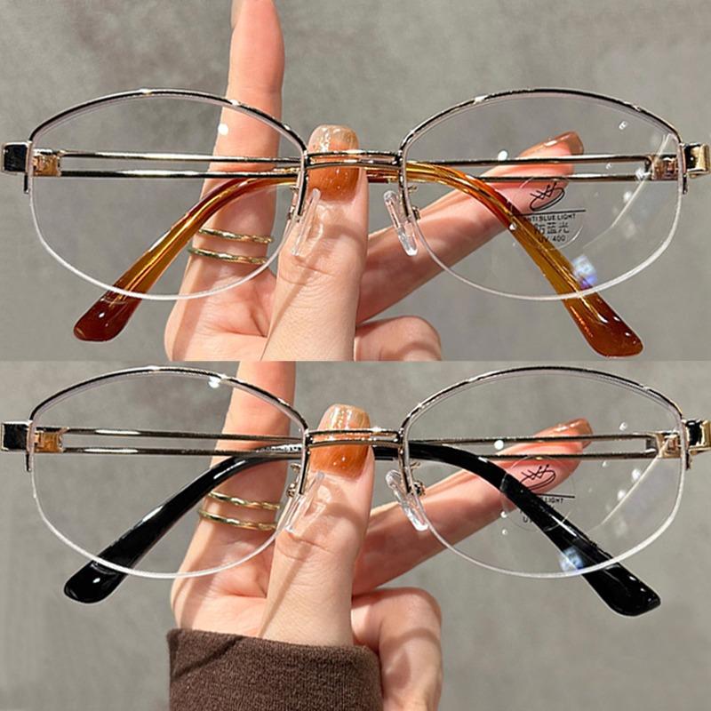 Fashion Japanese Small Oval Half Frame Glasses Frame for Women Men Metal Blue Light Blocking Glasses Retro Reading Eyeglasses