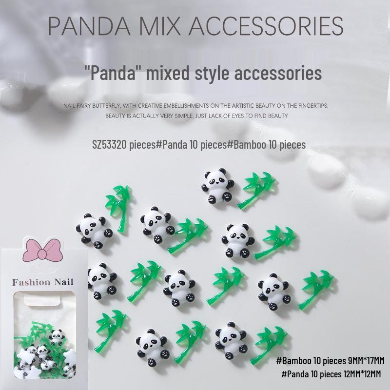 Panda Bamboo 3D Nail Art Rhinestones - Cute Chinese Style Resin Accent, 20 Pieces