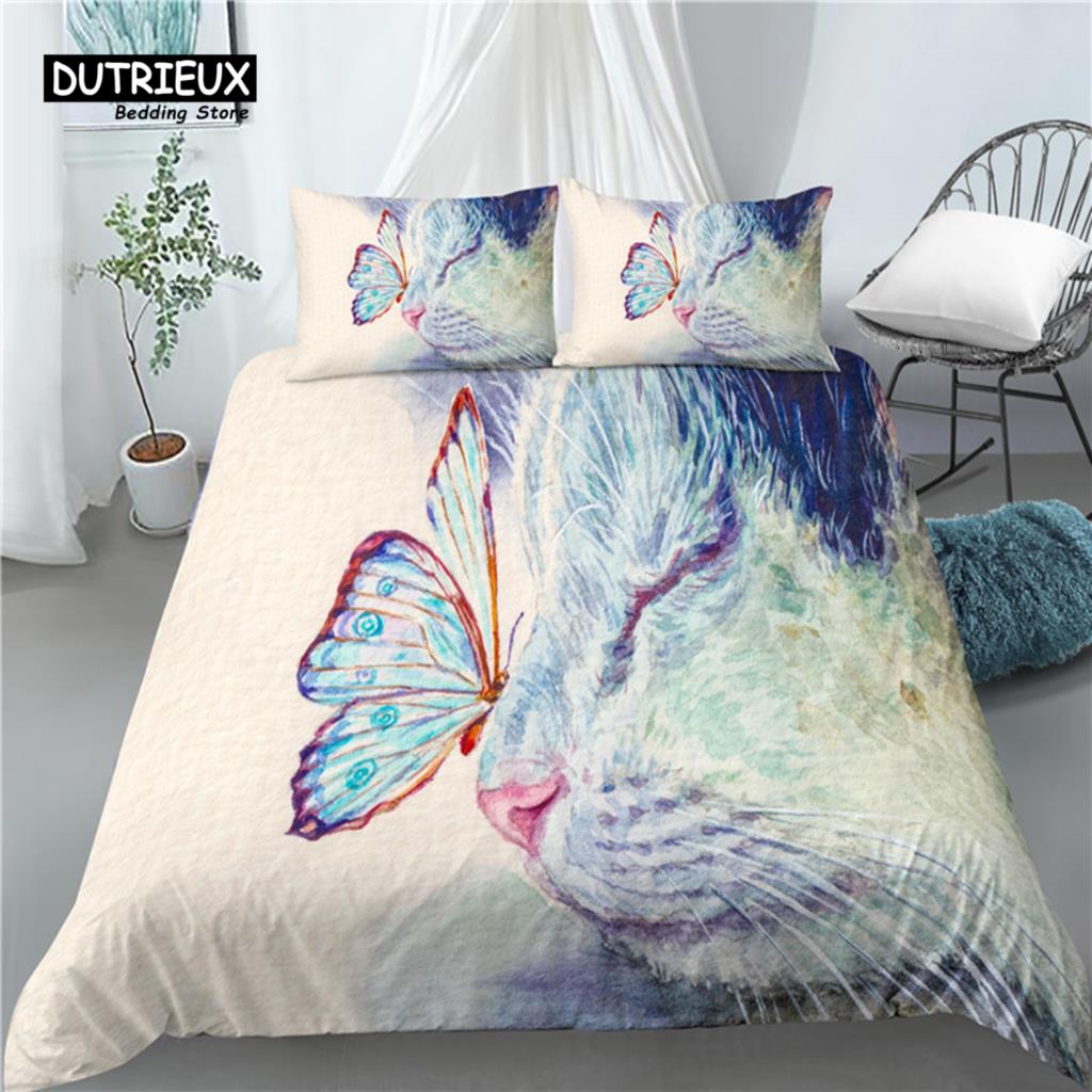 Comforter Home Living Luxury 3D Cut Cat Print 2/3Pcs Comfortable Bedding Sets Queen And King Eu/Us/Au Size