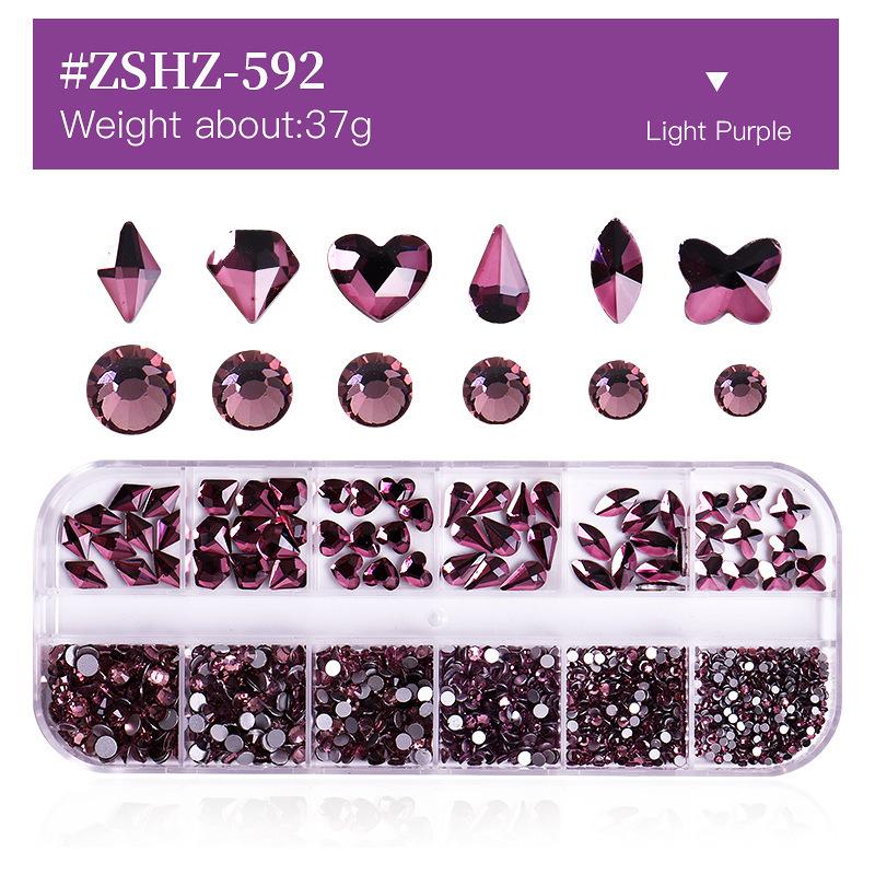 12 Grid Box Nail Art Rhinestone Flat Bottom Nail Art Special-Shaped Diamond Mixed Small Round Diamond Diy Nail Art Jewelry