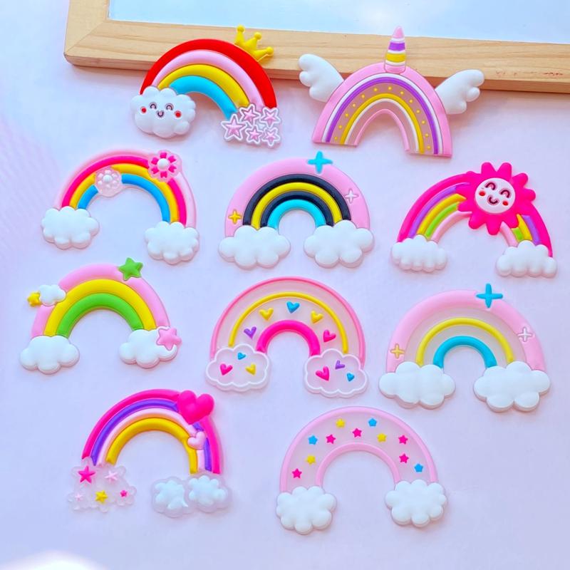 10 Stück Neue Niedliche Transparente Cartoon Regenbogen Serie PVC Flexibler Kleber Flache Rückseite DIY Scrapbook Verzierung Handy Basteldekoration
