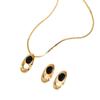 French Light Luxury Simple Niche Oval Geometric Pendant Necklace Stud Earrings Jewelry Set Elegant Accessories